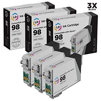 LD Remanufactured Replacements for Epson 98 / T098120 Pack of 3 High Yield Black Ink Cartridges for use in Artisan 700, 710, 725, 730, 800, 810, 835 & 837
