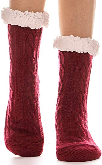 Womens Fuzzy Slipper Socks Warm Knit Heavy Thick Fleece lined Fluffy Christmas Stockings Winter Socks