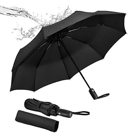 Compact Umbrella,Lifetime Replacement Guarantee, TOPELEK Auto Open & Close Travel Folding Umbrella with Reinforced 9 Ribs, Windproof Fast Drying Umbrella,Slip-Proof Handle for Easy Carry