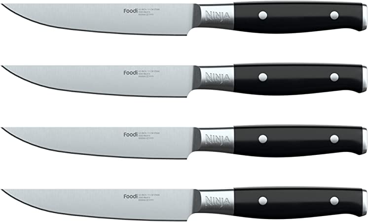 Ninja K32004 Foodi NeverDull System 4-Piece Steak Knife Set, Premium, German Stainless Steel, Black