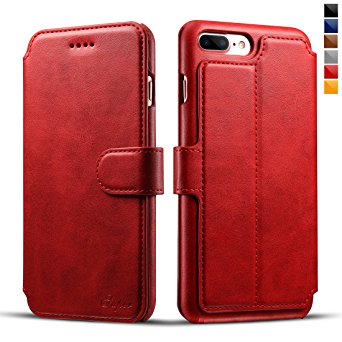 Tripky Premium Leather Wallet Case for iPhone 7 Plus 5.5" with Magnetic Closure & Kickstand Red