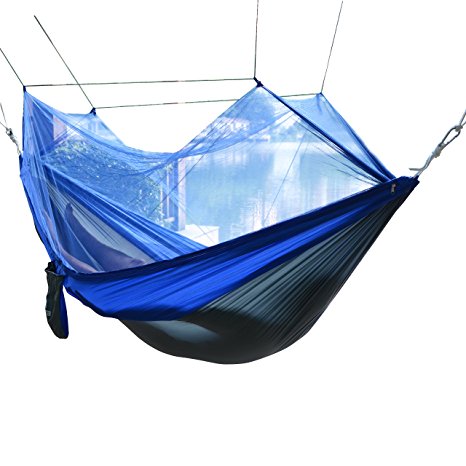 Qyuhe Portable Nylon Fabric Travel Camping Hammock with Mosquito Net 8.53 x 4.6 ft
