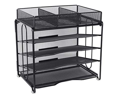 EasyPAG Mesh Office Desk Organizer 4-Tier File Holder with 3 Compartments Accessories Drawer Organizer,Black