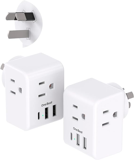 2 Pack Australia New Zealand Power Plug Adapter, Australia Travel Adapter with 3 American Outlets 3 USB Charging Ports (1 USB C), Type I Plug Adapter for US to Australia, Argentina, China