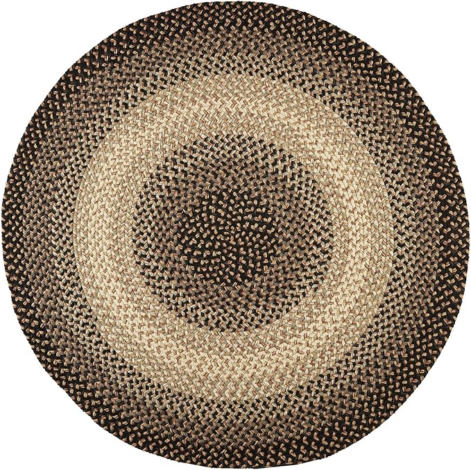 Super Area Rugs Round Large Black/Gray/Gold Braided Rug Hartford Primitive Decor Rug - Indoor Outdoor - 10' X 10' Circular Braided Rug Patio/Porch Rug