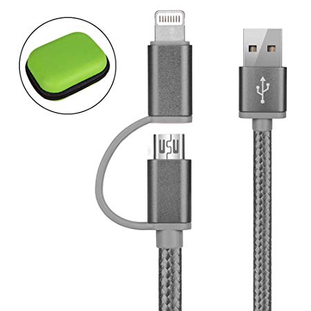 Cdyiswu Multi Charging Cable, 2 in 1Premium Nylon Braided Multiple USB Cable Fast Charging Cord Support Data Transfer Compatible Mobile Phones Tablets and More (3.3ft) (Silver)