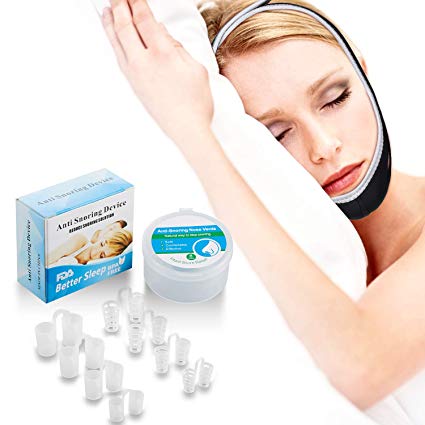 Anti Snoring Devices - Snoring Solution - Snore Stopper Set - Adjustable Anti Snore Chin Strap and 8 Pairs Anti Snore Nose Vents - 2 Type Nasal Dilators - A Better Sleep to Your Lover …