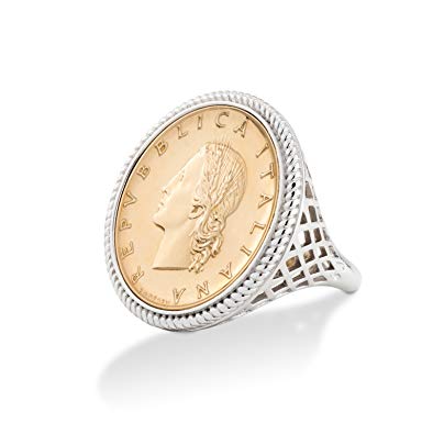MiaBella 925 Sterling Silver Genuine Italian 20 Lira Coin Rope Ring for Women