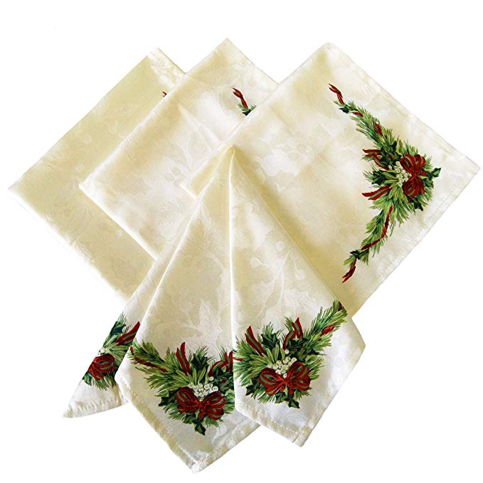 Benson Mills Christmas Ribbons Engineered Printed Fabric Napkins, Set of 4, 19x19