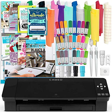 Silhouette Black Cameo 4 Bundle with Oracal 651 Vinyl, Tools, Pens, Guides, and Pixscan