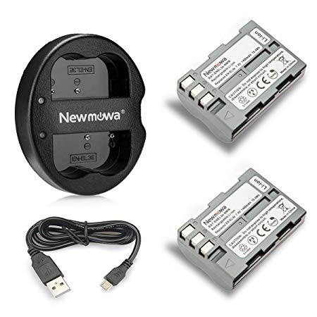 Newmowa EN-EL3e Battery (2-Pack) and Dual USB Charger for Nikon EN-EL3e and Nikon D50, D70, D70s, D80, D90, D100, D200, D300, D300S, D700