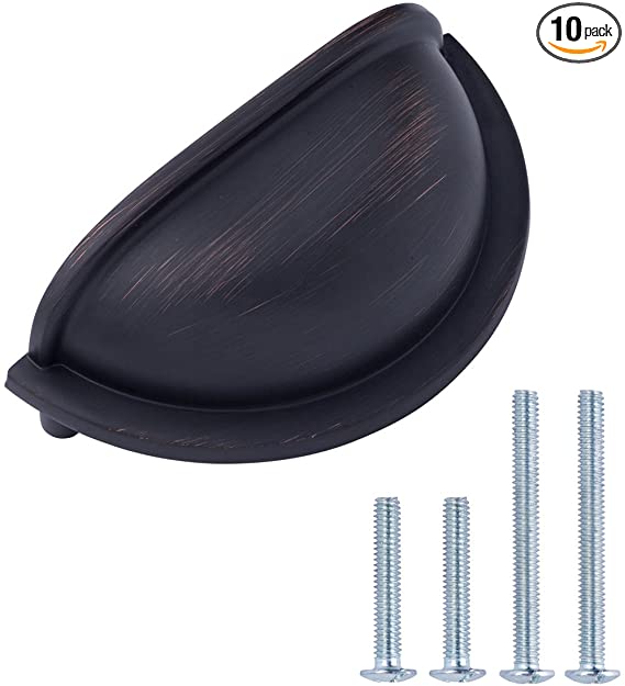 AmazonBasics Traditional Bin Cup Drawer Pull, 3.69-inch Length (3-inch Hole Center), Oil Rubbed Bronze, 10-Pack