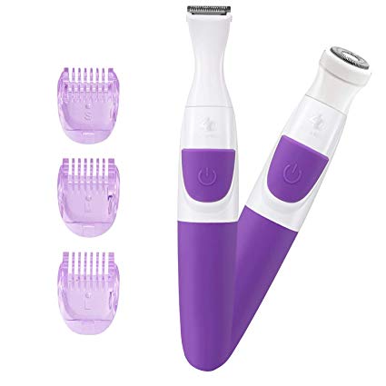 Bikini Trimmer for Women Electric Facial Hair Shaver 2 In 1 Ladies Hair Foil Shaver Razor Cordless Painless Hair Removal Groomer for Face/Underarm/Arms/Legs/Bikini Area - Wet & Dry Use (Purple)