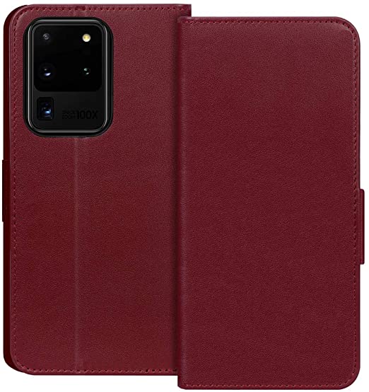 FYY Samsung S20 Ultra Case 6.9", Luxury Cowhide Genuine Leather [RFID Blocking] Wallet Case with Kickstand and Card Slots for Samsung Galaxy S20 Ultra 5G 6.9 inch Wine Red