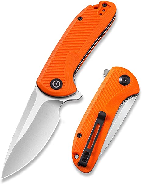 CIVIVI Durus Folding Pocket Knife –Everyday Carry Folder Knife with Satin D2 Blade G10 Handle, 3 Inch Flipper Knife with Liner Lock ,Ball Bearing Pivot, Reversible Clip C906C (Orange)