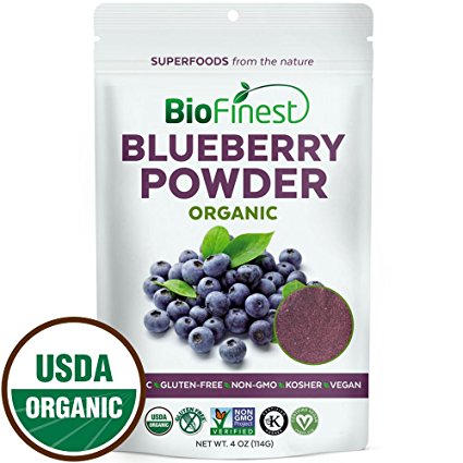 Biofinest Wild Blueberry Juice Powder - 100% Pure Freeze-Dried Superfood - USDA Certified Organic Vegan Raw Non-GMO - Boost Digestion Weight Loss - For Smoothie Beverage Blend (4 oz Resealable Bag)