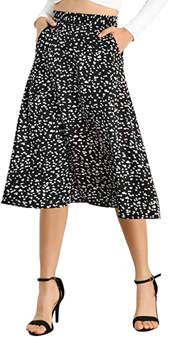 Allegra K Women's Floral Print A-Line Midi Skirt Chiffon Summer Vintage Skirts