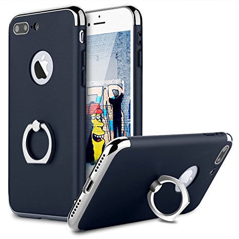 iPhone 7 Plus Case, BASSTOP iPhone 7 Plus Case with Kickstand, 3 in 1 Super Thin Hard Protective Case Cover with 360 Degree Rotating Ring Kickstand for iPhone 7 Plus 5.5 inch (Navy Blue)