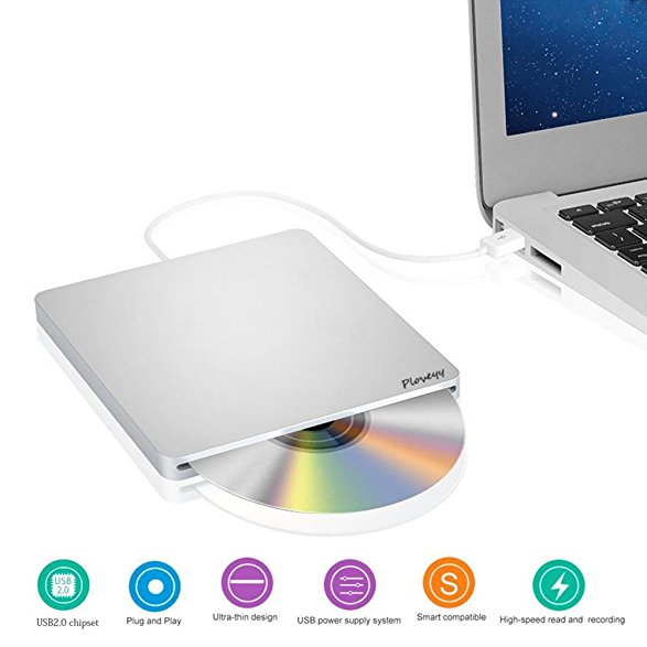USB 2.0 External DVD Drive, Ultra Slim Portable CD DVD-RW / CD-RW Rewriter Burner super Drive For Mac, Macbook Pro Air iMAC , Laptops, Desktops, Notebooks Silvery