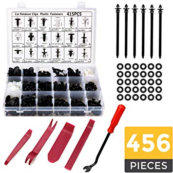 Poraxy 456Pcs Car Retainer Clips Plastic Fasteners Kit - Auto Push Pin Rivets Fastener Removal Tool Set, Door Trim Panel Fastener Rivet Clips for GM Ford Toyota Honda Chrysler