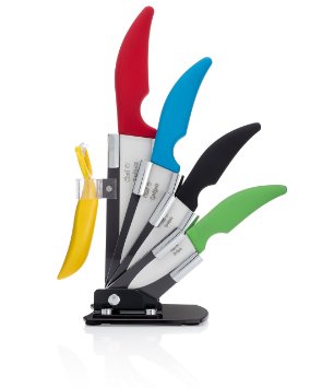 Chef O' Gadgets Kitchen Ceramic Knife Set : 6 Piece Chef: Utility: Fruit & Paring Ceramic Knives: Bonus Ceramic Peeler & Acrylic Knife Block Holder: Better Than Steel: More Hygienic and Rustproof