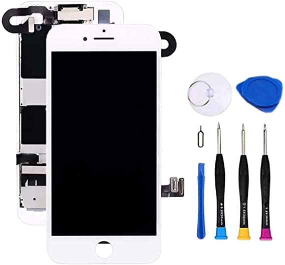 Premium Screen Replacement Compatible with iPhone 8 4.7 inch Full Assembly - LCD 3D Touch Display digitizer with Front Camera, Ear Speaker and Sensors, Compatible with All iPhone 8 (White)