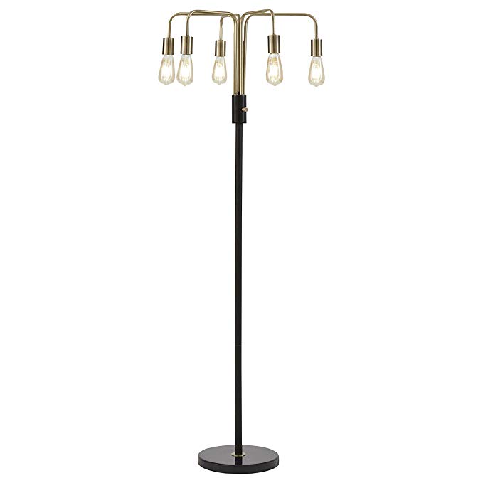 Rivet Theory Edison Bulb 5-Arm Floor Lamp, 60" H, with Bulbs, Black and Brass Finish