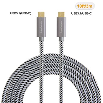 USB Type C-C Cable , CableCreation (10ft) Braided USB 2.0 Type C (USB-C) to Type C Data Charging Cable(3A), for New Macbook 12 inches, Chromebook Pixel, Nexus 5/ 6p, Lumia 950/ 950XL and more (Gray)