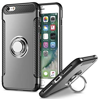 UEEBAI Case For iPhone 7 Plus iPhone 8 Plus,Ultra Slim Shockproof Silicone TPU PC Case Anti-Scratch Back Cover with 360 Degree Rotatable Ring Kickstand Used As an In-car Phone Holder Stand Cover for iPhone 7 Plus/ iPhone 8 Plus - Grey