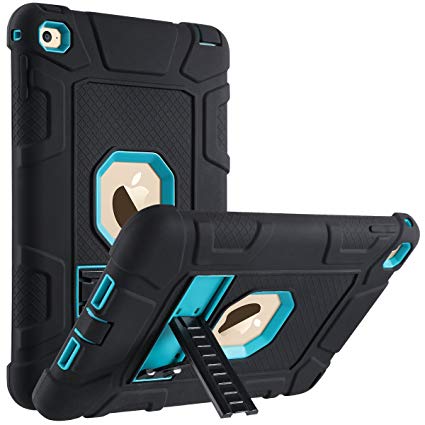 ULAK iPad Mini 4 Case, Mini 4 Case, Three Layer Heavy Duty Shockproof Protective Case for Apple iPad Mini 4 7.9 inch 2015 Release Tablet with Kickstand (Aqua Blue/Black)