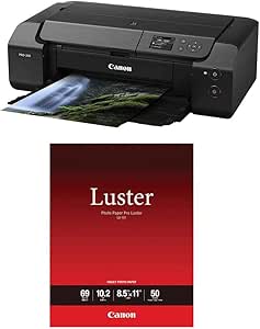 Canon PIXMA Pro 200 Professional 13" Wireless Inkjet Photo Printer - With Canon LU-101 Pro Luster Photo Paper (8.5x11"), 50 Sheets