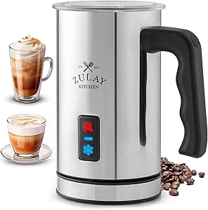 Zulay 4-in-1 Milk Frother and Steamer - Automatic Hot and Cold Foam Maker with Auto Shut Off & Temperature Control for Coffee, Latte, Cappuccino, Hot Chocolate - Silver