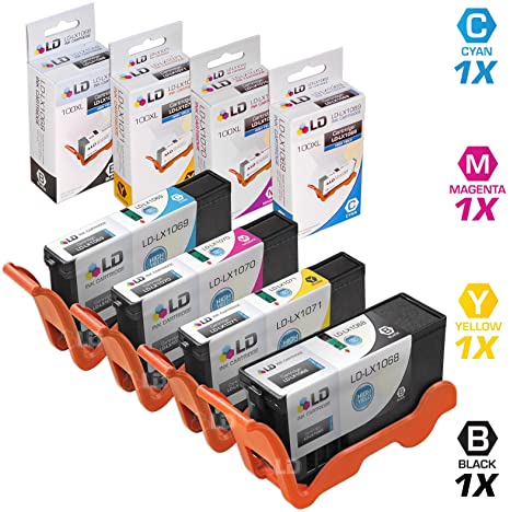 LD Compatible Ink Cartridge Replacement for Lexmark 100XL High Yield (Black, Cyan, Magenta, Yellow, 4-Pack)