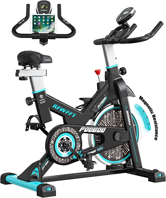 pooboo Indoor Cycling Bike Magnetic Exercise Bike, Adjustable Seat & Handlebar, Stationary bike with LCD Monitor & Device Holder, Smooth Quiet Home Workout
