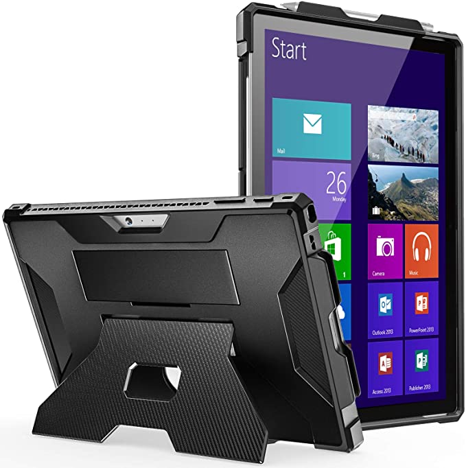 MoKo Case Fit Microsoft Surface Pro 7 Plus/7/6/5/4/LTE, [Heavy Duty] Shockproof Full-Body Rugged Hybrid Tablet Case with Hand Strap & Kickstand Fit Pro 7 /Pro 7/Pro 6/Pro 5/Pro 4/Pro LTE, Black