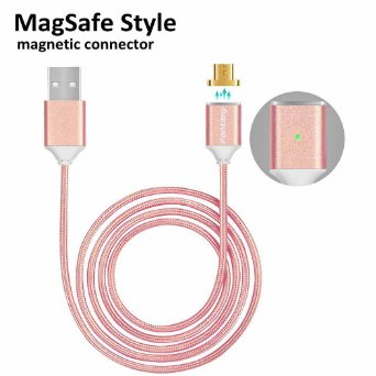 [Upgraded Version] Fantany Magnetic Micro USB Charger Braided Fast Cable, MagSafe Reversible Detachable Design Cord with LED Indicator Adapter for Android Samsung HTC Huawei Moto LG 3 Ft Rose Gold Mm3