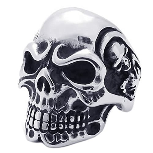 KONOV Vintage Gothic Skull Biker Stainless Steel Mens Ring, Silver