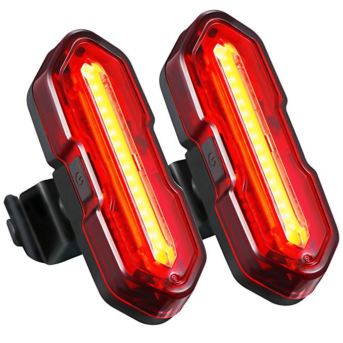 USB Rechargeable LED Bike Light Set,TOPELEK Ultra-Bright 2 LED Bike Tail Lights,5 Light Modes and 2 USB cables,Easy Installation& Quick-Release,Water Resistant,Red/White LED Bike Rear Light,Fits on any Bicycles, Helmets or Backpacks, Used for Safety and Warning,(2 Packs)