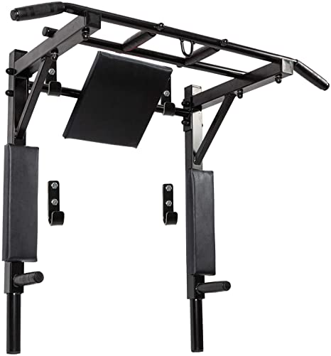 Kit4Fit Wall Mounted Pull Up Bar and Dip Station Multi-Grip Chin Up Bar Dip Stands Compact Power Tower Set Training Equipment Supports to 550 Lbs