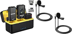 Neewer CM28 Wireless Lavalier Microphone System with Charging Case, 1 Click Noise Canceling, CM5 2 Pack Lavalier Lapel Microphone for DJI Wireless Mic Transmitters Included