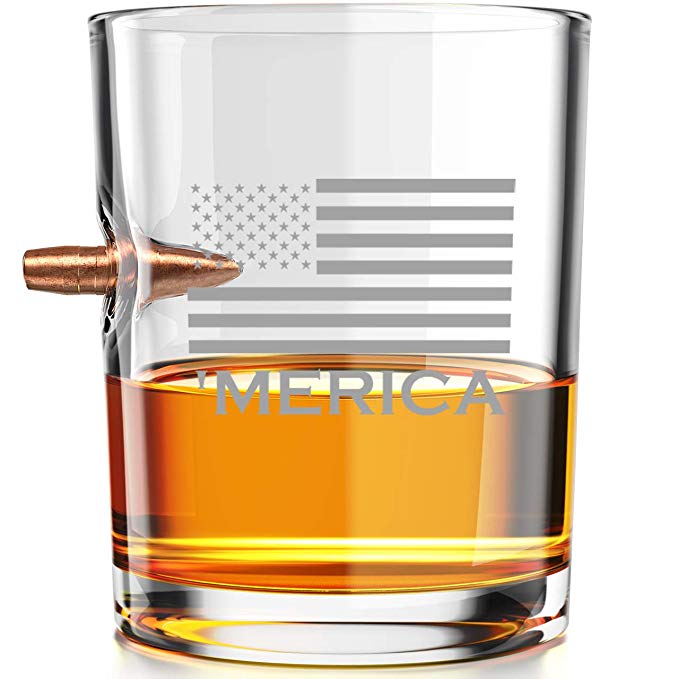 'MERICA - .308 Real Solid Copper Projectile Hand Blown Old Fashioned Whiskey Rocks Glass