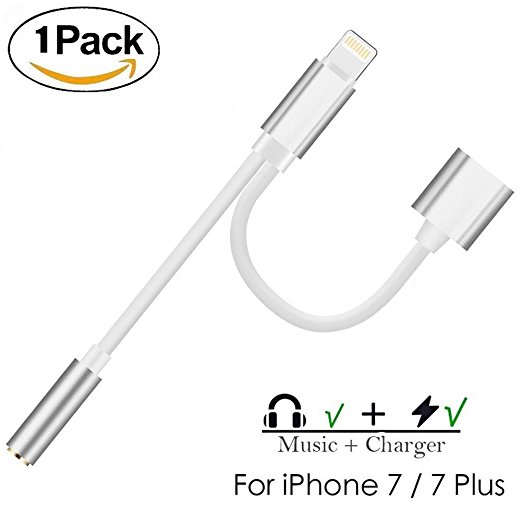 Lightning Adapter Cable Charge,iPhone 7 / 7 Plus Adapter , iPhone 7 / 7 Accessories 2 in 1 Lightning Adapter Cable Charge and Headphone Splitter (IOS 10.3) (Silver)