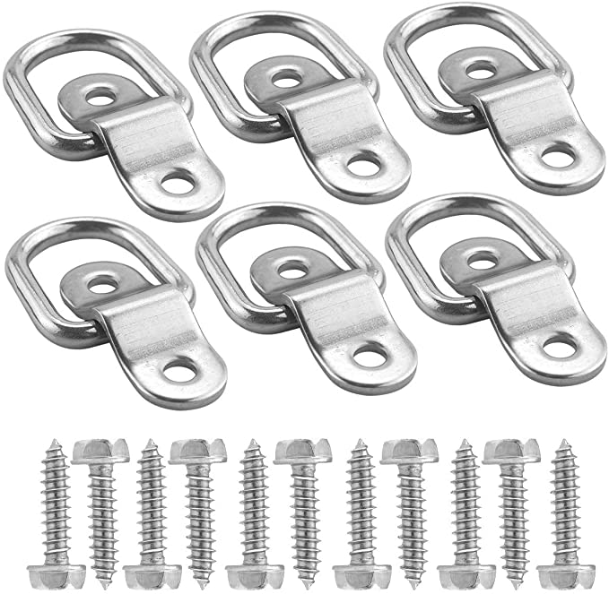 TooTaci 6 Pack D Ring Tie Downs, 1/4” Heavy Duty Tie Down D- Rings Anchor Lashing Ring with Mounting Bracket for Loads on Boats,Floor Mount,etc