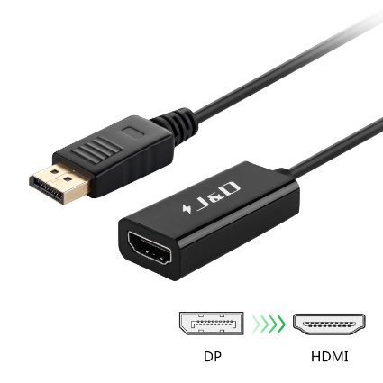 J&D DisplayPort to HDMI Adapter Cable Converter (Male to Female) - Black
