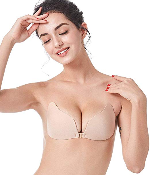 MITALOO Push Up Strapless Sticky Adhesive Invisible Backless Bras Plunge Reusable Magic Bra for Women