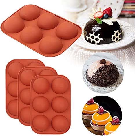 GBSELL 6 Holes Silicone Mold for Chocolate, Baking Mold for Making Hot Chocolate Bomb,Cake, Jelly, Pudding, Non Stick Round Shape Half Sphere Mold, BPA Free Cupcake Baking Pan (Coffee, 4Pcs)