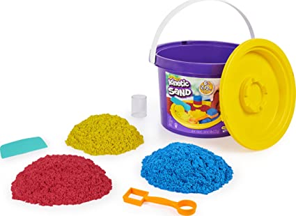 Kinetic Sand, 6lbs Bucket with 3 Colors of All-Natural and 3 Tools, Play Sand Sensory Toys for Kids Ages 3 and up