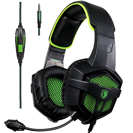 [2017 New Xbox one PS4 Gaming Headset ], SADES SA-807 Green Over-ear Bass Gaming Headsets Headphones For New Xbox one PS4 PC Laptop Mac Mobile (Black&Green)