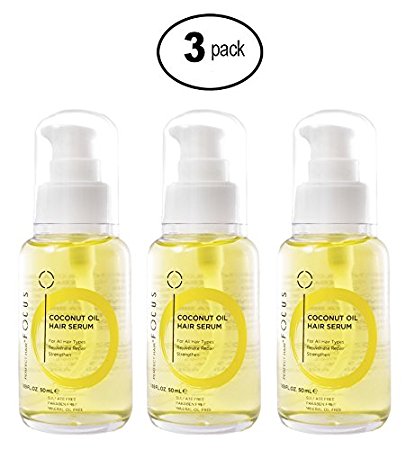 Focus Coconut Oil Hair Serum – Infused with Raw Virgin Olive Oil, Sweet Almond, Keratin, Aloe and Algae Extract - Rejuvenate, Strengthen and Restore Hair to Natural Beauty (3 Pack)