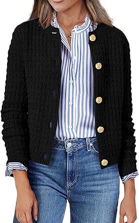 Zeagoo Women's 2024 Knit Cardigan Sweaters Long Sleeve Open Front Button Down Crew Neck Tweed Cropped Jackets